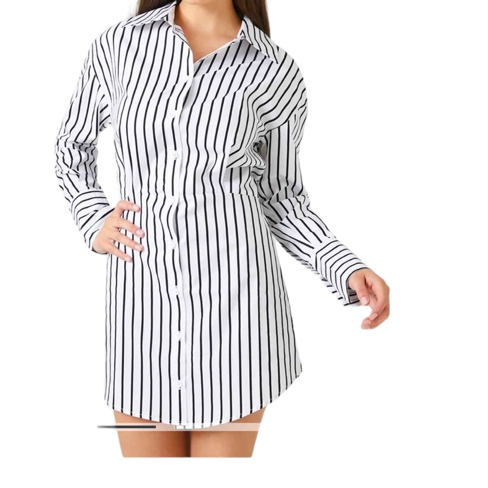 Forever 21 Women’s Striped Poplin Button Up Mini Dress in Size Small